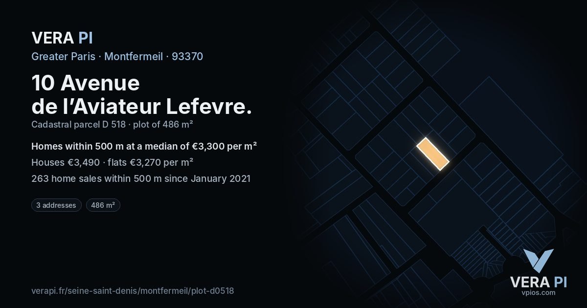 10 Avenue de l’Aviateur Lefevre, Montfermeil at night – the plot lit, the parcels around coloured by the prices near them