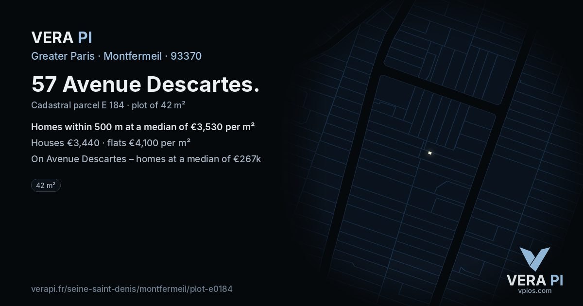 57 Avenue Descartes, Montfermeil at night – the plot lit, the parcels around coloured by the prices near them