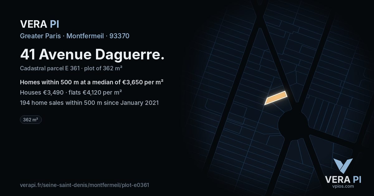 41 Avenue Daguerre, Montfermeil at night – the plot lit, the parcels around coloured by the prices near them