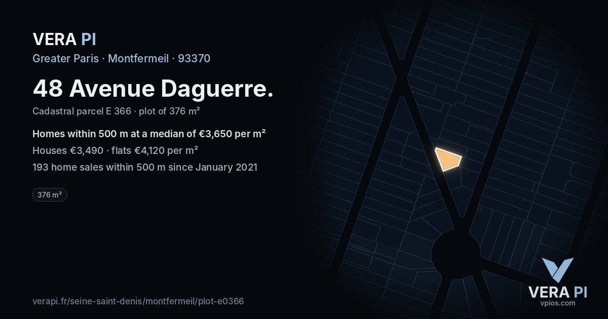 48 Avenue Daguerre, Montfermeil at night – the plot lit, the parcels around coloured by the prices near them