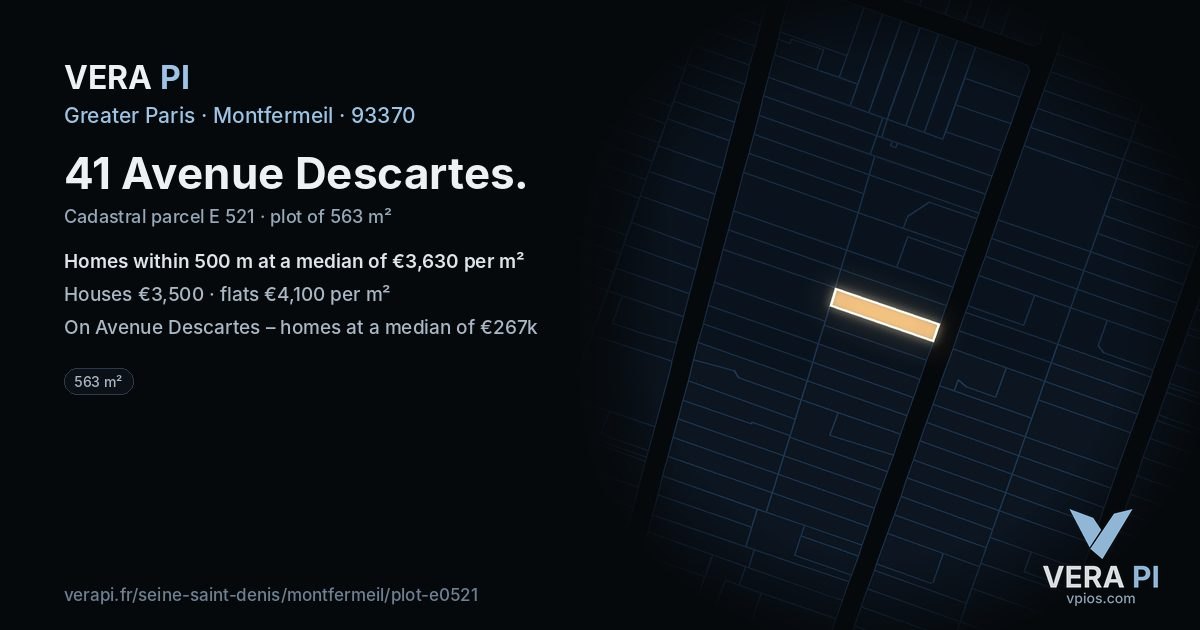 41 Avenue Descartes, Montfermeil at night – the plot lit, the parcels around coloured by the prices near them