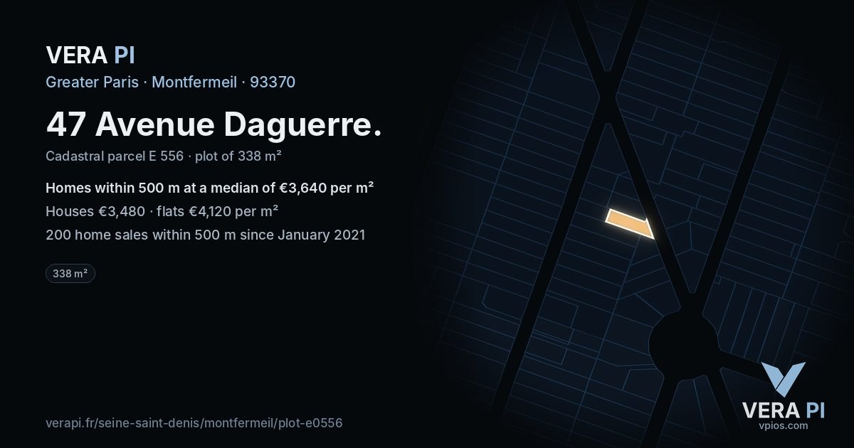47 Avenue Daguerre, Montfermeil at night – the plot lit, the parcels around coloured by the prices near them