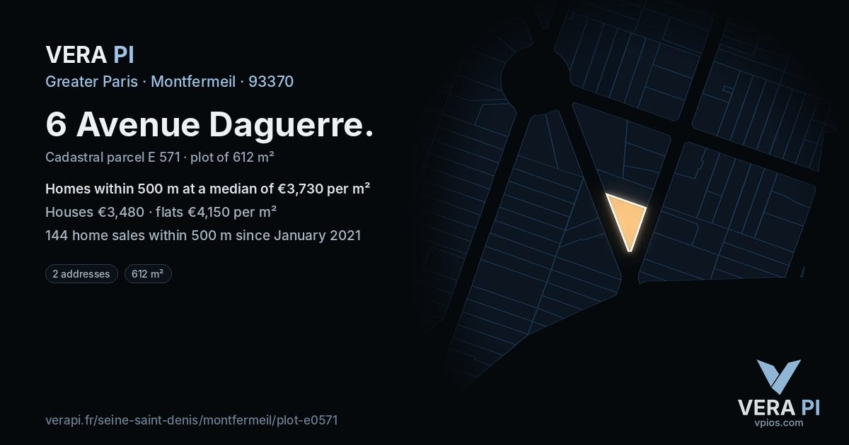 6 Avenue Daguerre, Montfermeil at night – the plot lit, the parcels around coloured by the prices near them