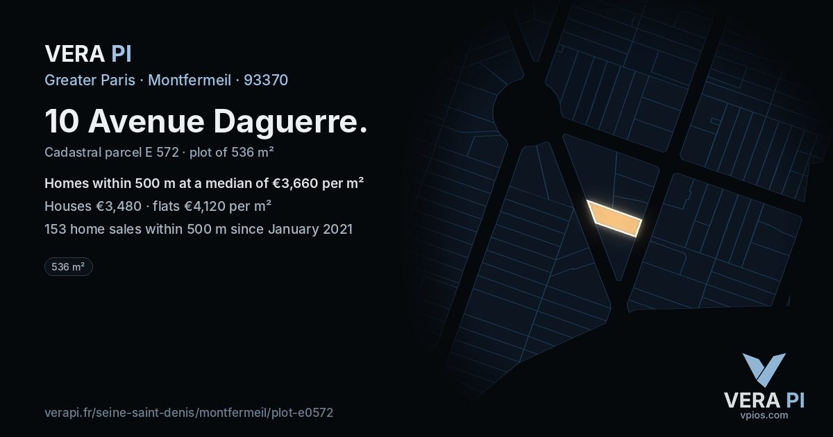 10 Avenue Daguerre, Montfermeil at night – the plot lit, the parcels around coloured by the prices near them