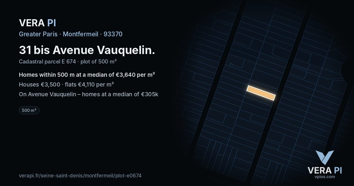 31 bis Avenue Vauquelin, Montfermeil at night – the plot lit, the parcels around coloured by the prices near them