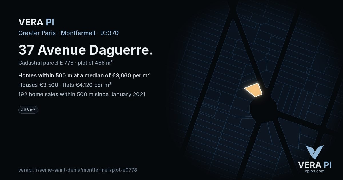 37 Avenue Daguerre, Montfermeil at night – the plot lit, the parcels around coloured by the prices near them
