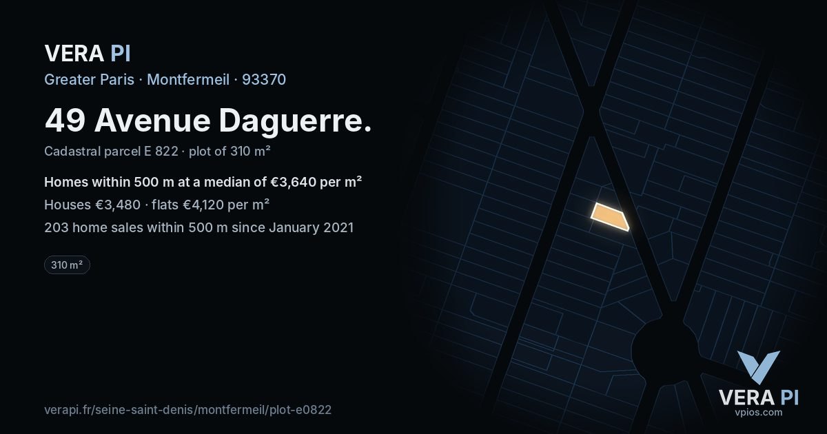 49 Avenue Daguerre, Montfermeil at night – the plot lit, the parcels around coloured by the prices near them