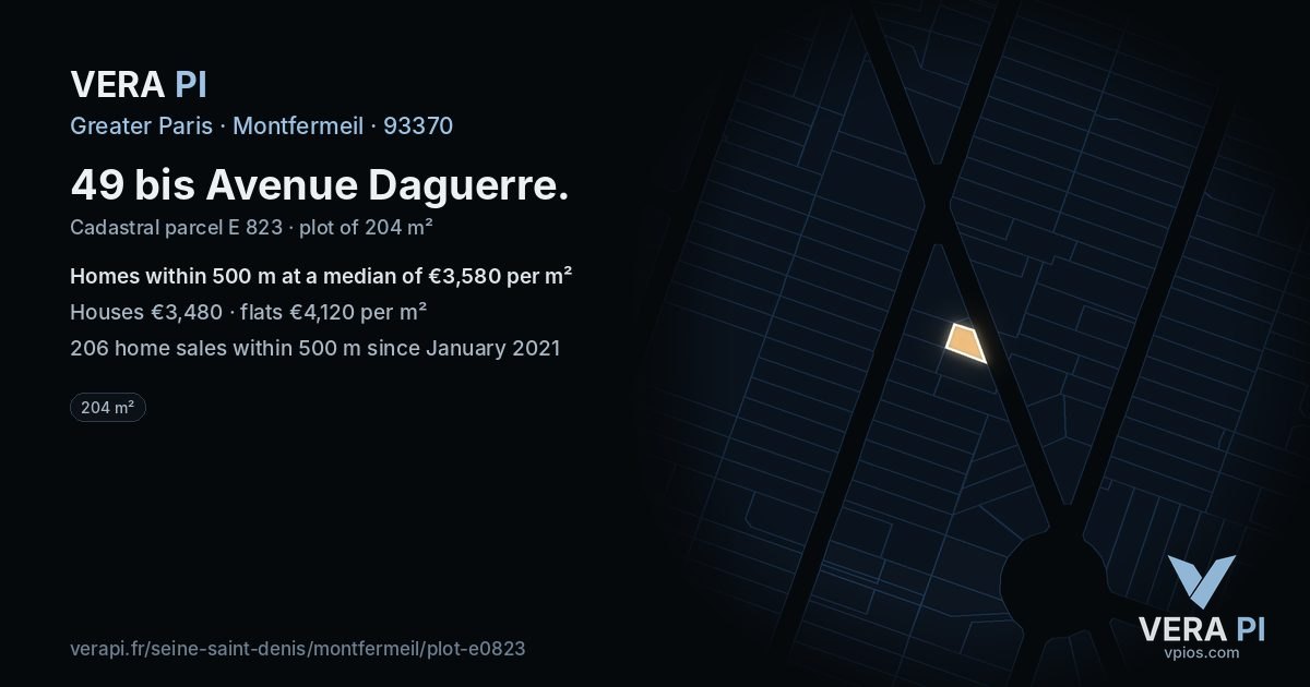 49 bis Avenue Daguerre, Montfermeil at night – the plot lit, the parcels around coloured by the prices near them