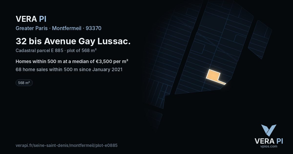 32 bis Avenue Gay Lussac, Montfermeil at night – the plot lit, the parcels around coloured by the prices near them