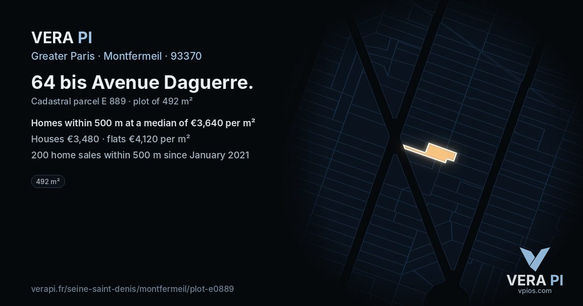 64 bis Avenue Daguerre, Montfermeil at night – the plot lit, the parcels around coloured by the prices near them