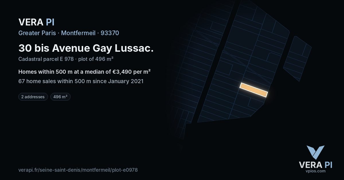 30 bis Avenue Gay Lussac, Montfermeil at night – the plot lit, the parcels around coloured by the prices near them