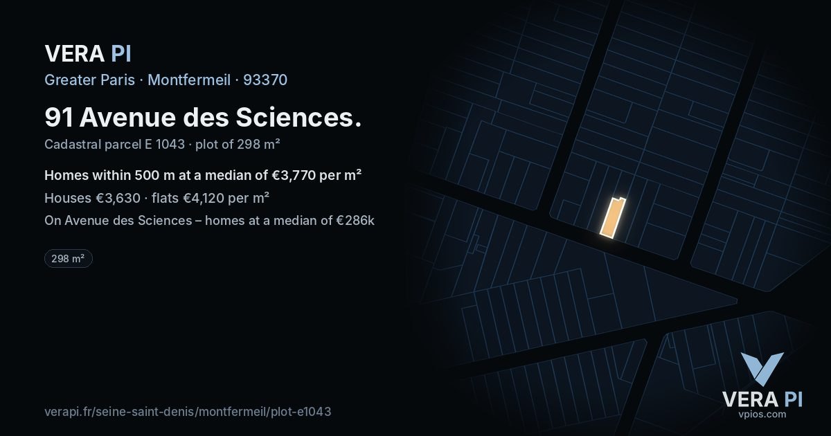 91 Avenue des Sciences, Montfermeil at night – the plot lit, the parcels around coloured by the prices near them