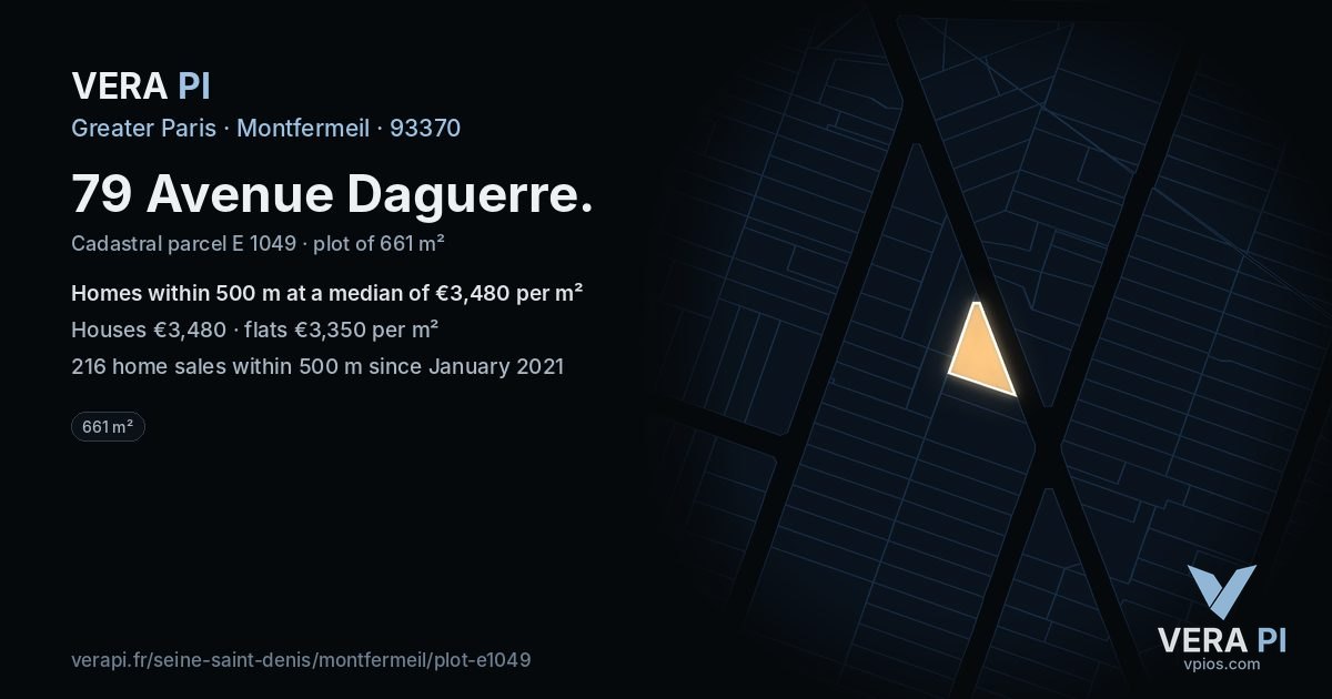 79 Avenue Daguerre, Montfermeil at night – the plot lit, the parcels around coloured by the prices near them