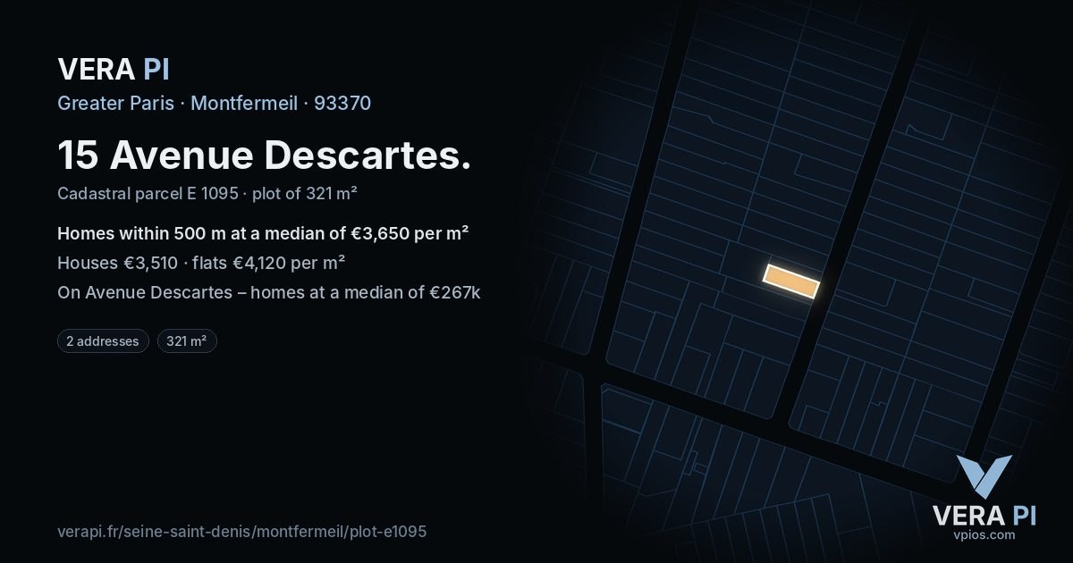 15 Avenue Descartes, Montfermeil at night – the plot lit, the parcels around coloured by the prices near them