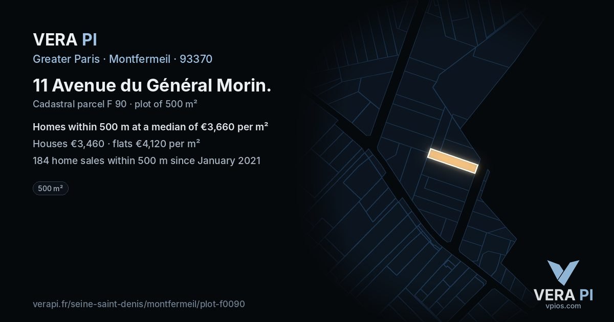 11 Avenue du Général Morin, Montfermeil at night – the plot lit, the parcels around coloured by the prices near them