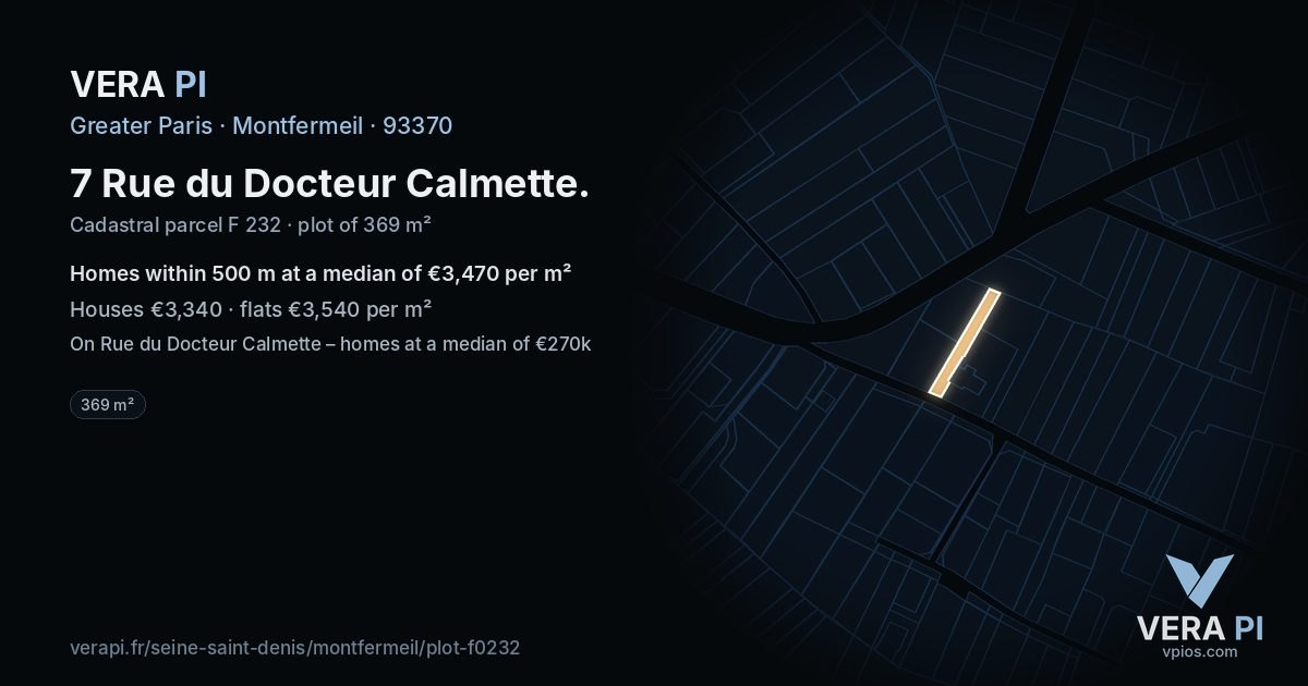 7 Rue du Docteur Calmette, Montfermeil at night – the plot lit, the parcels around coloured by the prices near them