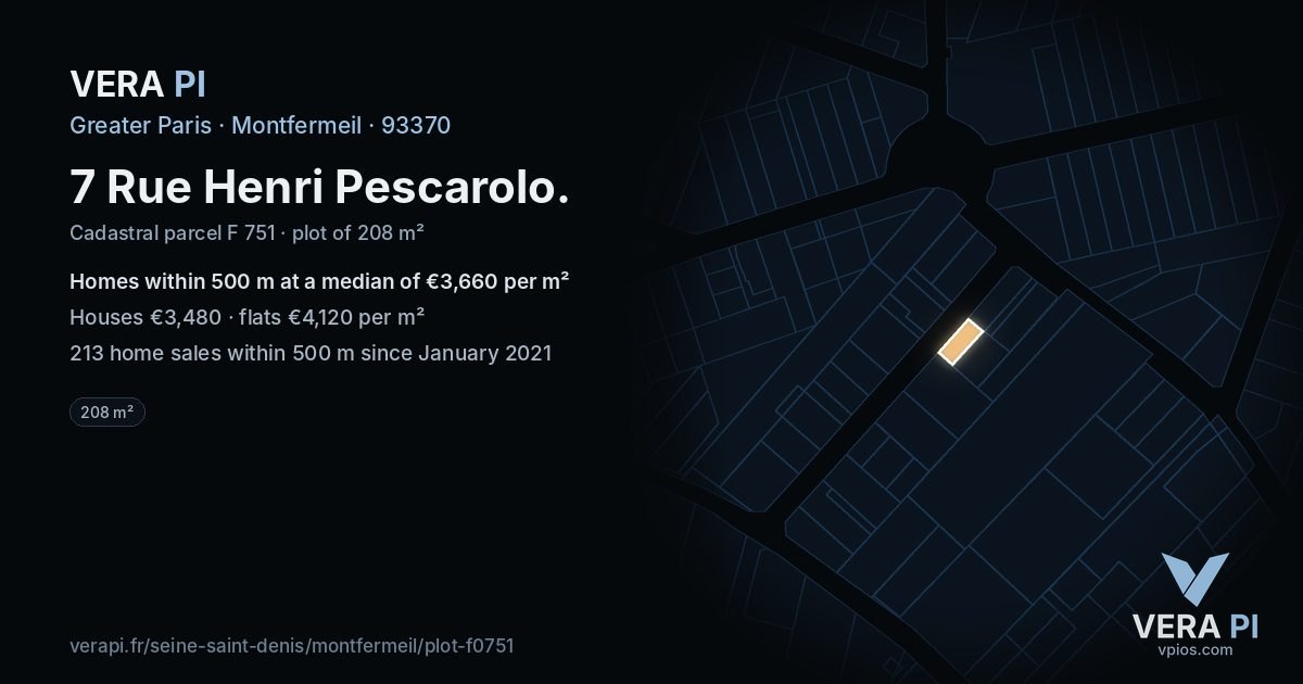 7 Rue Henri Pescarolo, Montfermeil at night – the plot lit, the parcels around coloured by the prices near them