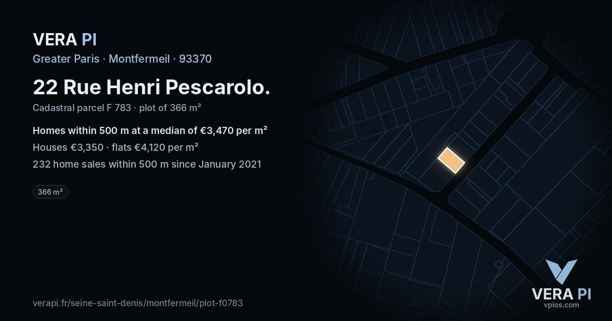 22 Rue Henri Pescarolo, Montfermeil at night – the plot lit, the parcels around coloured by the prices near them