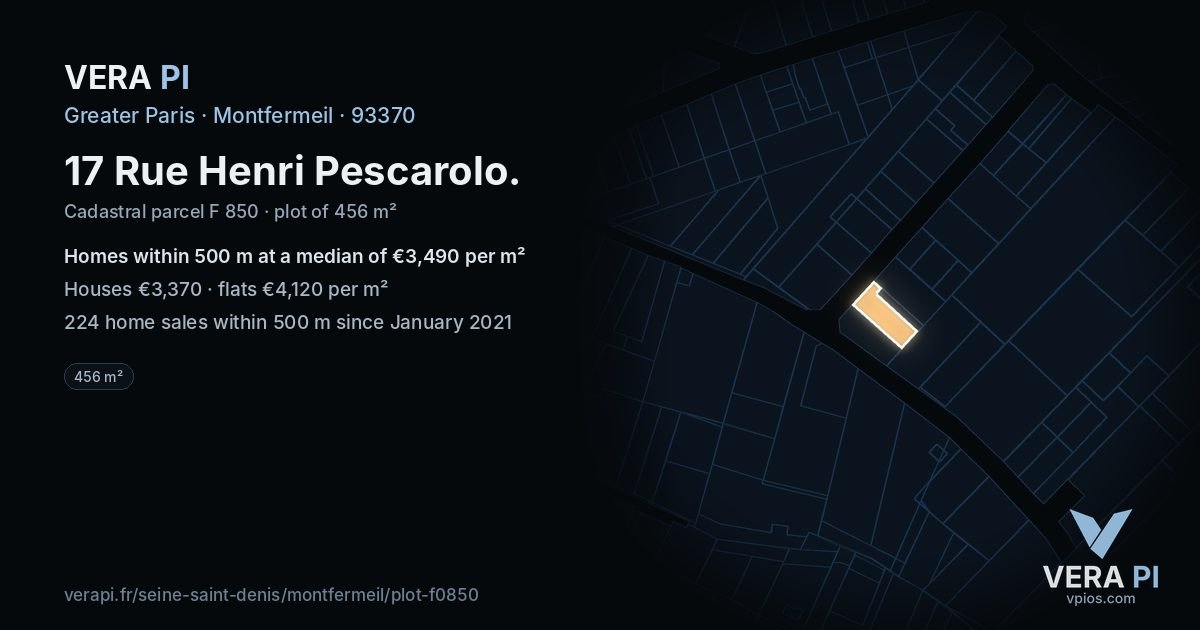 17 Rue Henri Pescarolo, Montfermeil at night – the plot lit, the parcels around coloured by the prices near them