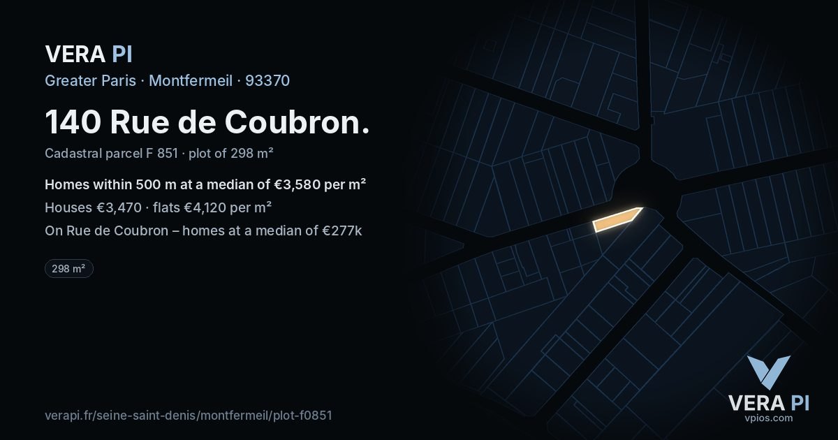 140 Rue de Coubron, Montfermeil at night – the plot lit, the parcels around coloured by the prices near them