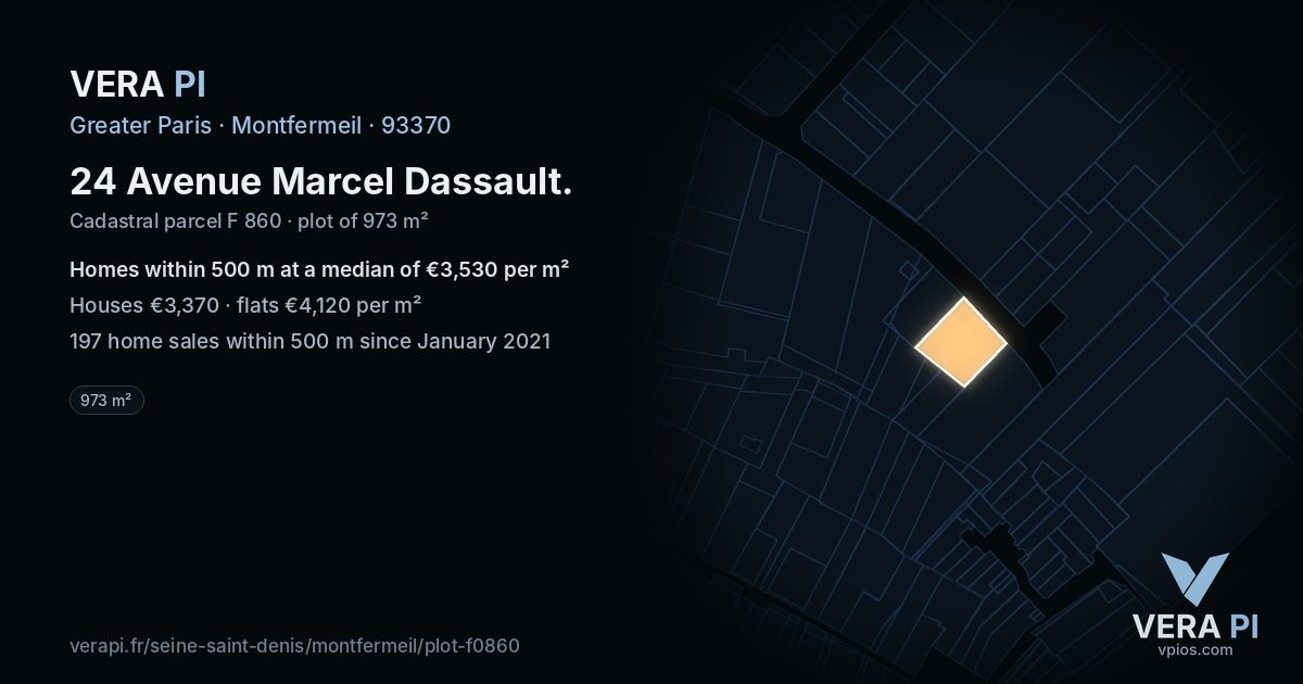 24 Avenue Marcel Dassault, Montfermeil at night – the plot lit, the parcels around coloured by the prices near them