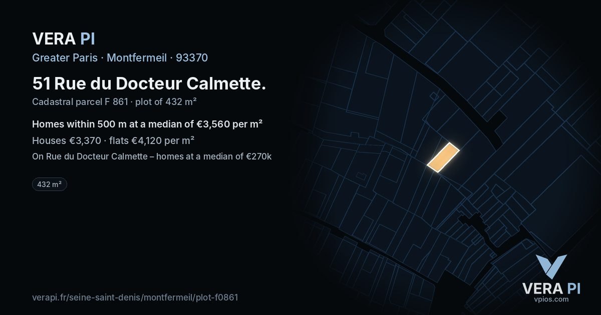 51 Rue du Docteur Calmette, Montfermeil at night – the plot lit, the parcels around coloured by the prices near them