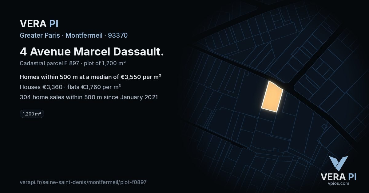 4 Avenue Marcel Dassault, Montfermeil at night – the plot lit, the parcels around coloured by the prices near them