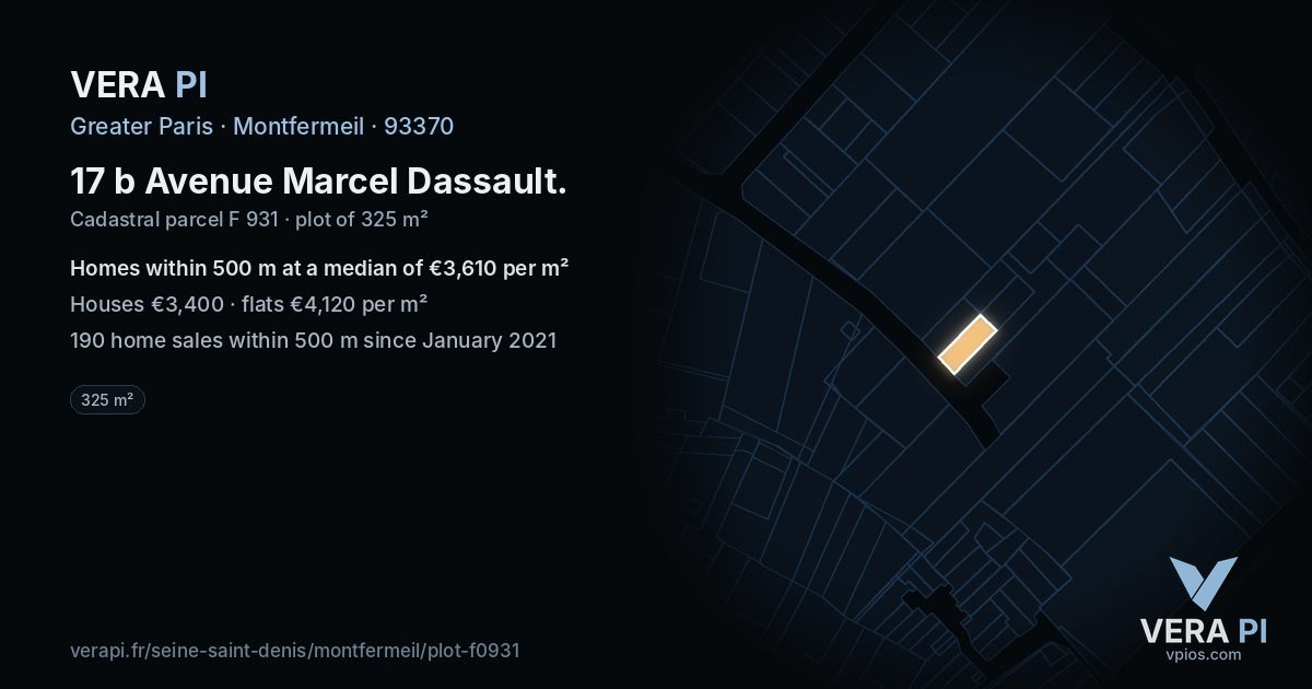 17 b Avenue Marcel Dassault, Montfermeil at night – the plot lit, the parcels around coloured by the prices near them