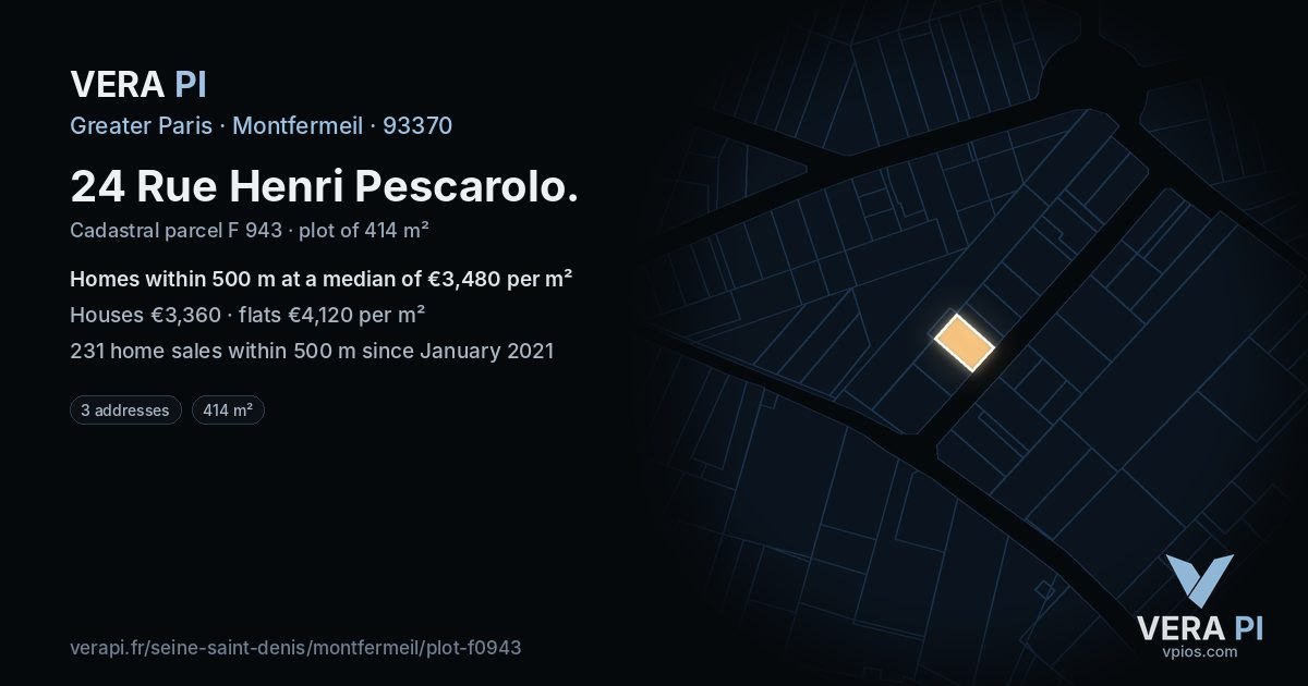 24 Rue Henri Pescarolo, Montfermeil at night – the plot lit, the parcels around coloured by the prices near them