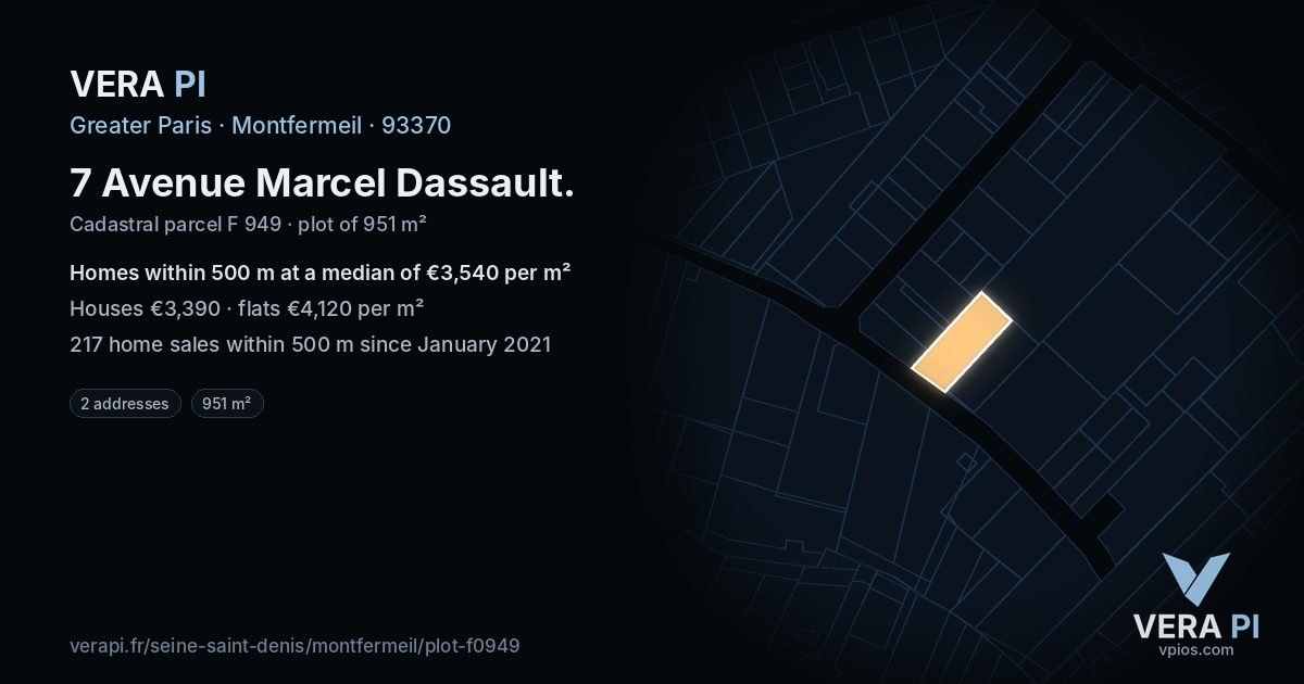 7 Avenue Marcel Dassault, Montfermeil at night – the plot lit, the parcels around coloured by the prices near them