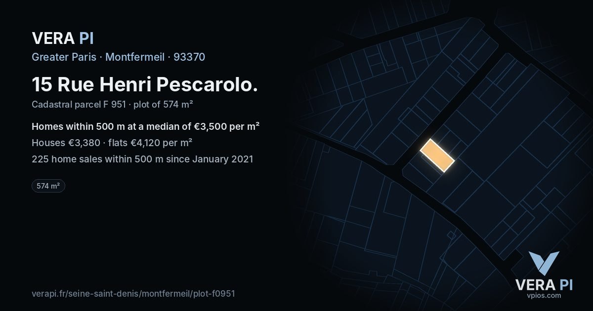 15 Rue Henri Pescarolo, Montfermeil at night – the plot lit, the parcels around coloured by the prices near them