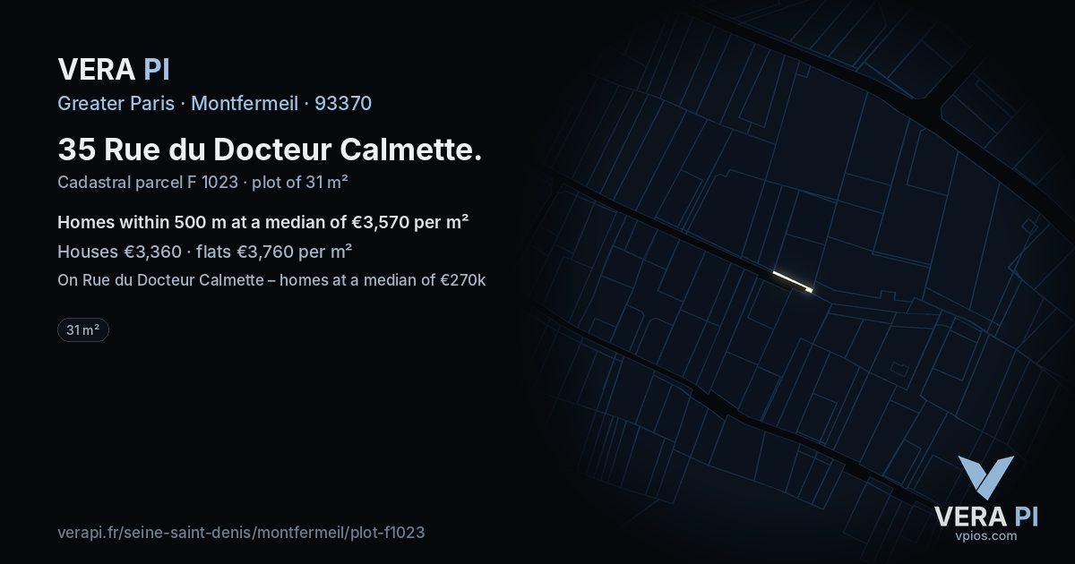 35 Rue du Docteur Calmette, Montfermeil at night – the plot lit, the parcels around coloured by the prices near them