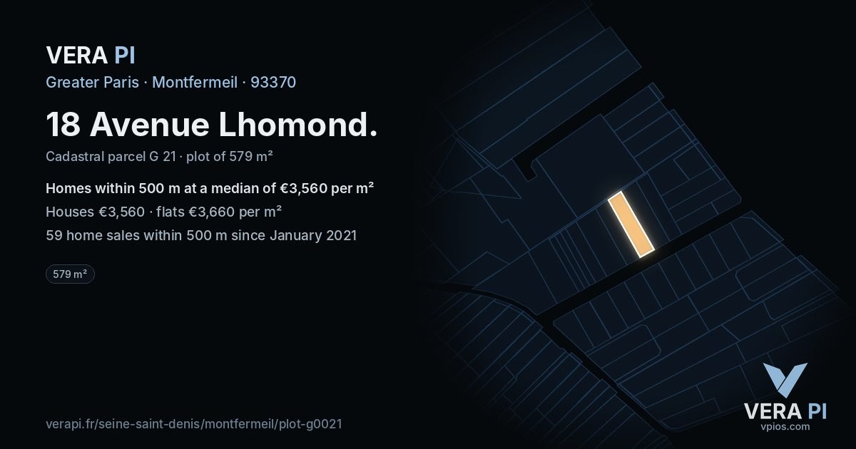 18 Avenue Lhomond, Montfermeil at night – the plot lit, the parcels around coloured by the prices near them