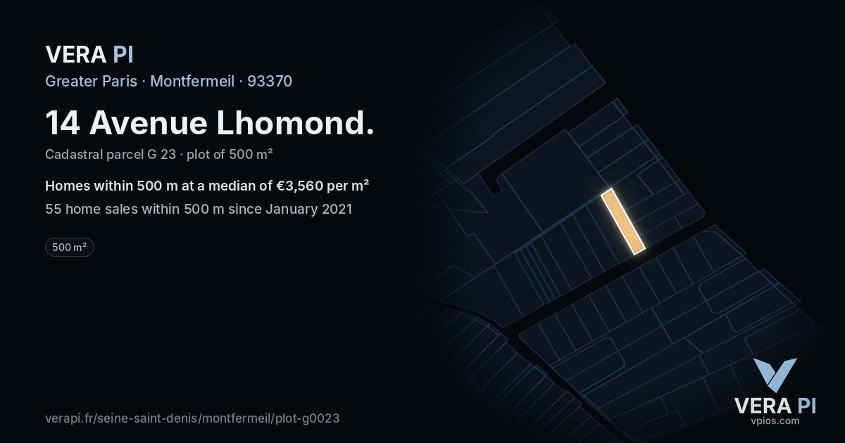14 Avenue Lhomond, Montfermeil at night – the plot lit, the parcels around coloured by the prices near them
