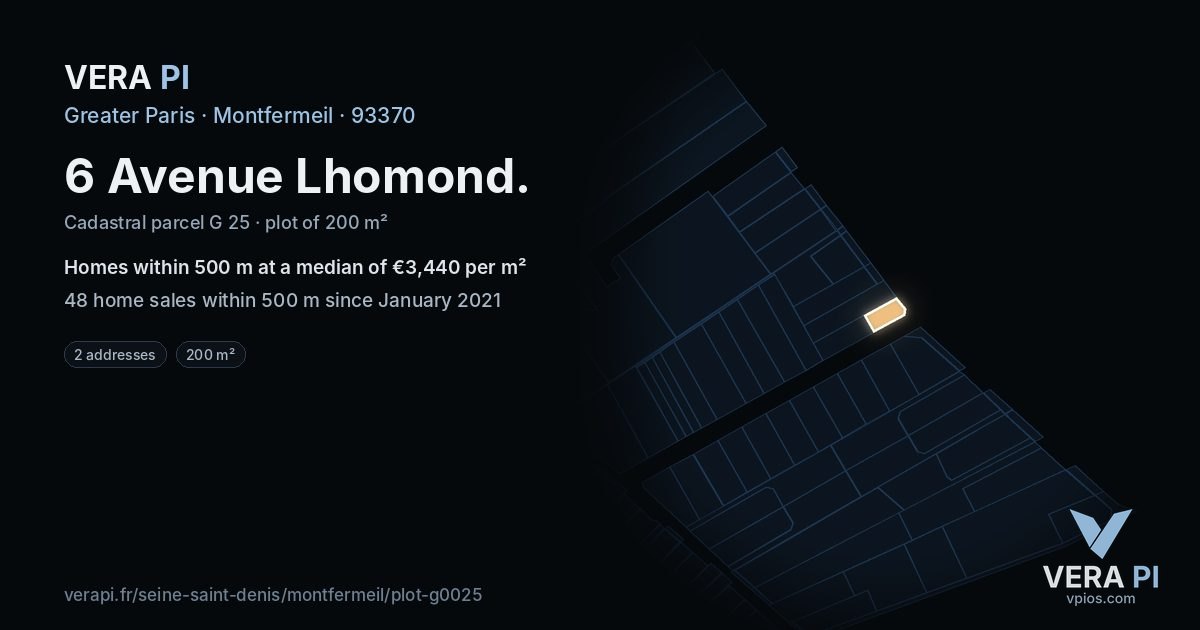 6 Avenue Lhomond, Montfermeil at night – the plot lit, the parcels around coloured by the prices near them
