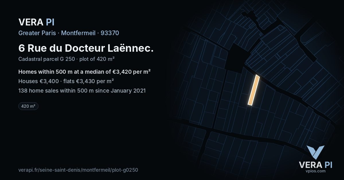 6 Rue du Docteur Laënnec, Montfermeil at night – the plot lit, the parcels around coloured by the prices near them