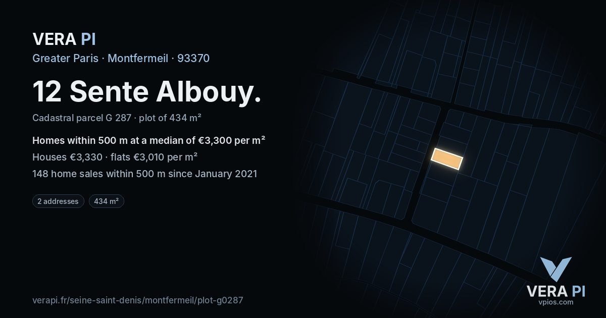 12 Sente Albouy, Montfermeil at night – the plot lit, the parcels around coloured by the prices near them