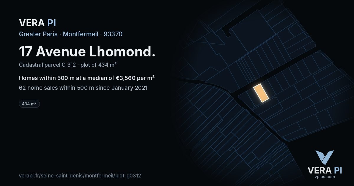 17 Avenue Lhomond, Montfermeil at night – the plot lit, the parcels around coloured by the prices near them