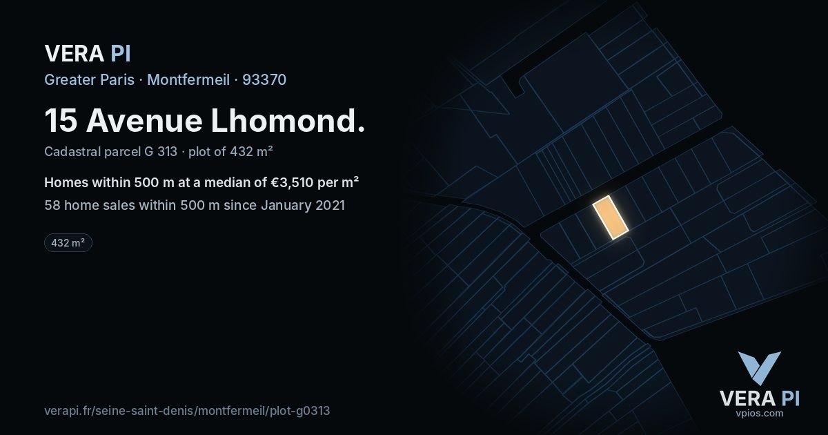 15 Avenue Lhomond, Montfermeil at night – the plot lit, the parcels around coloured by the prices near them