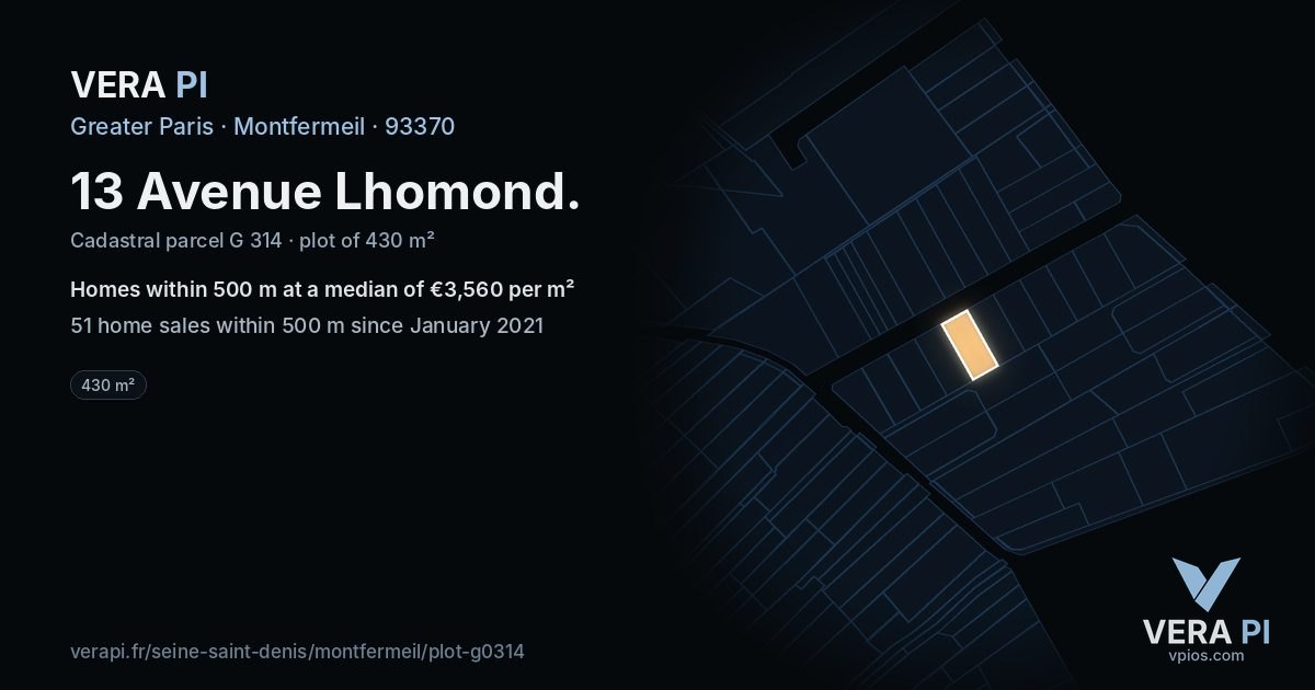 13 Avenue Lhomond, Montfermeil at night – the plot lit, the parcels around coloured by the prices near them