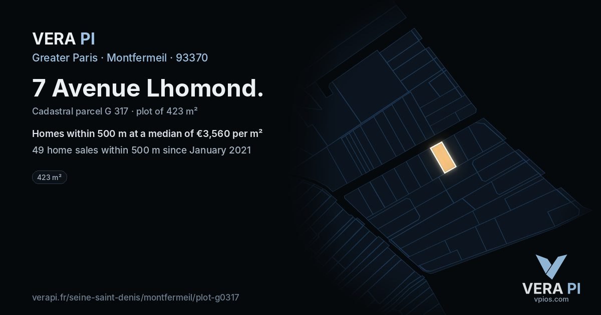 7 Avenue Lhomond, Montfermeil at night – the plot lit, the parcels around coloured by the prices near them
