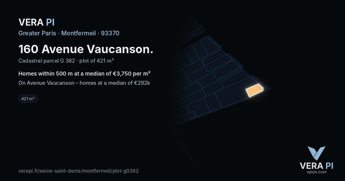 160 Avenue Vaucanson, Montfermeil at night – the plot lit, the parcels around coloured by the prices near them