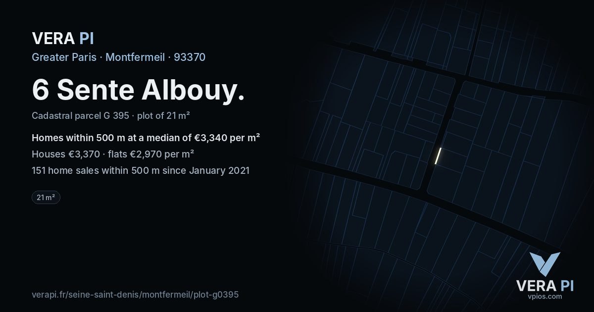 6 Sente Albouy, Montfermeil at night – the plot lit, the parcels around coloured by the prices near them