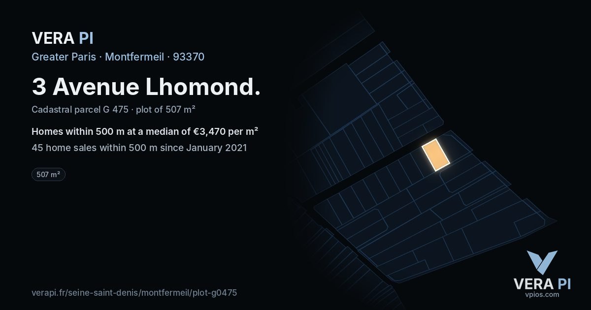 3 Avenue Lhomond, Montfermeil at night – the plot lit, the parcels around coloured by the prices near them