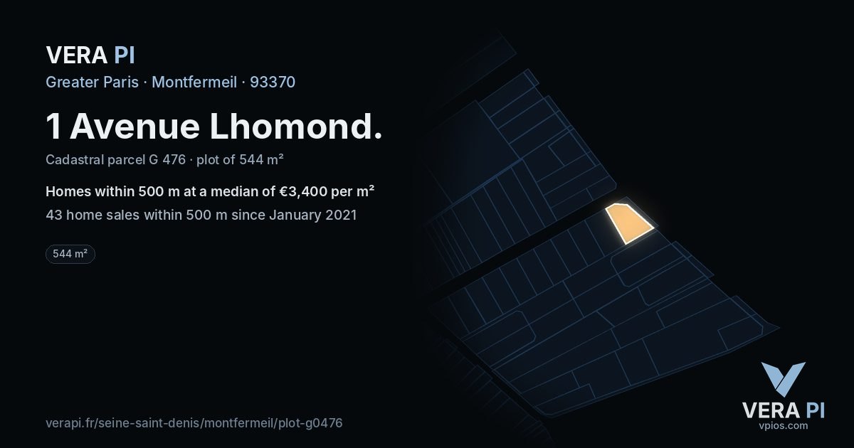 1 Avenue Lhomond, Montfermeil at night – the plot lit, the parcels around coloured by the prices near them