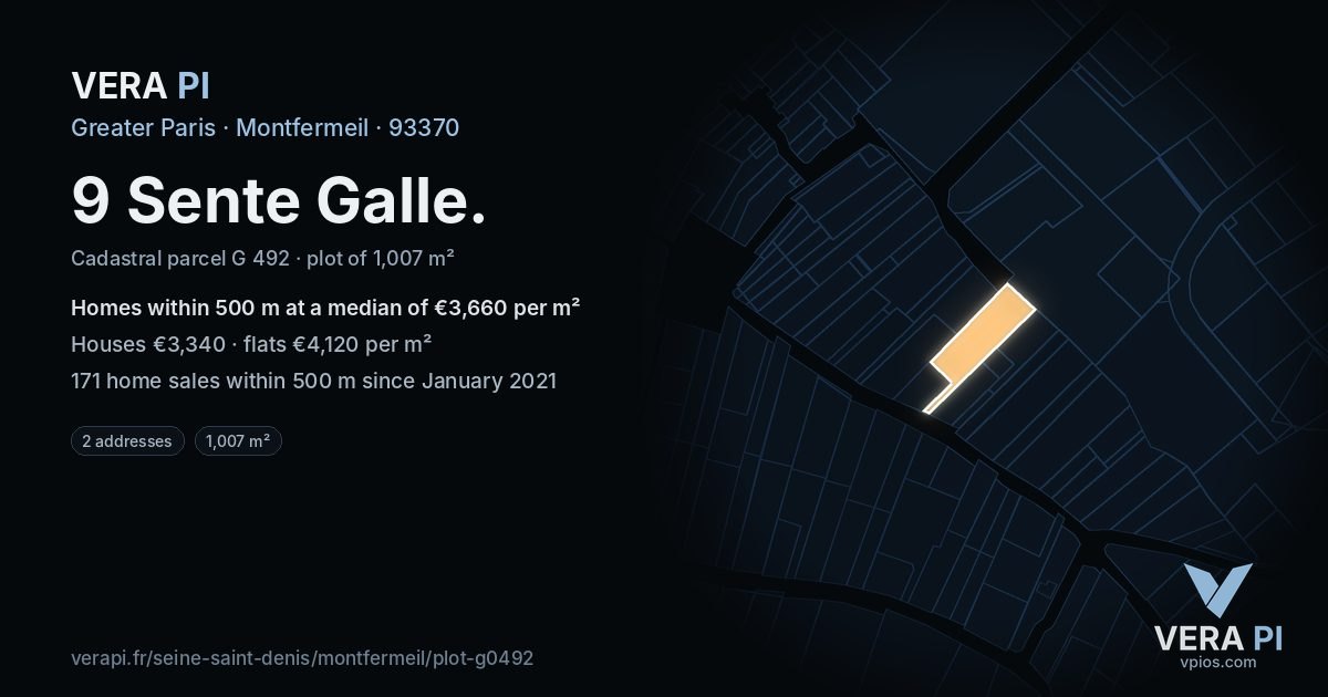 9 Sente Galle, Montfermeil at night – the plot lit, the parcels around coloured by the prices near them