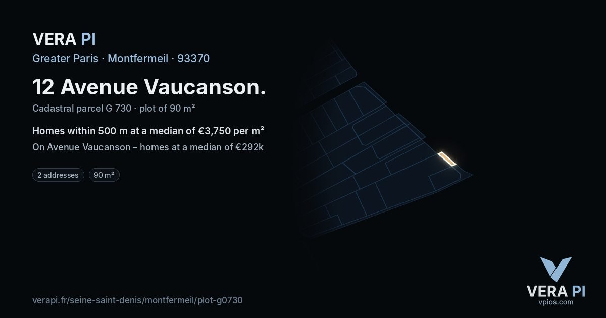 12 Avenue Vaucanson, Montfermeil at night – the plot lit, the parcels around coloured by the prices near them