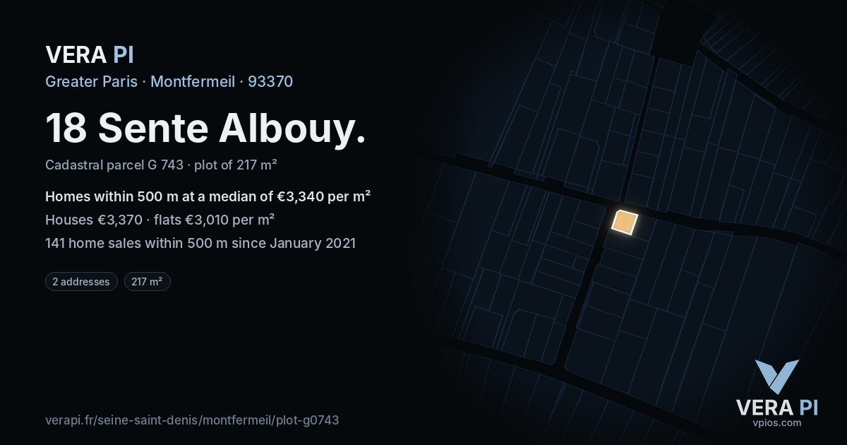 18 Sente Albouy, Montfermeil at night – the plot lit, the parcels around coloured by the prices near them