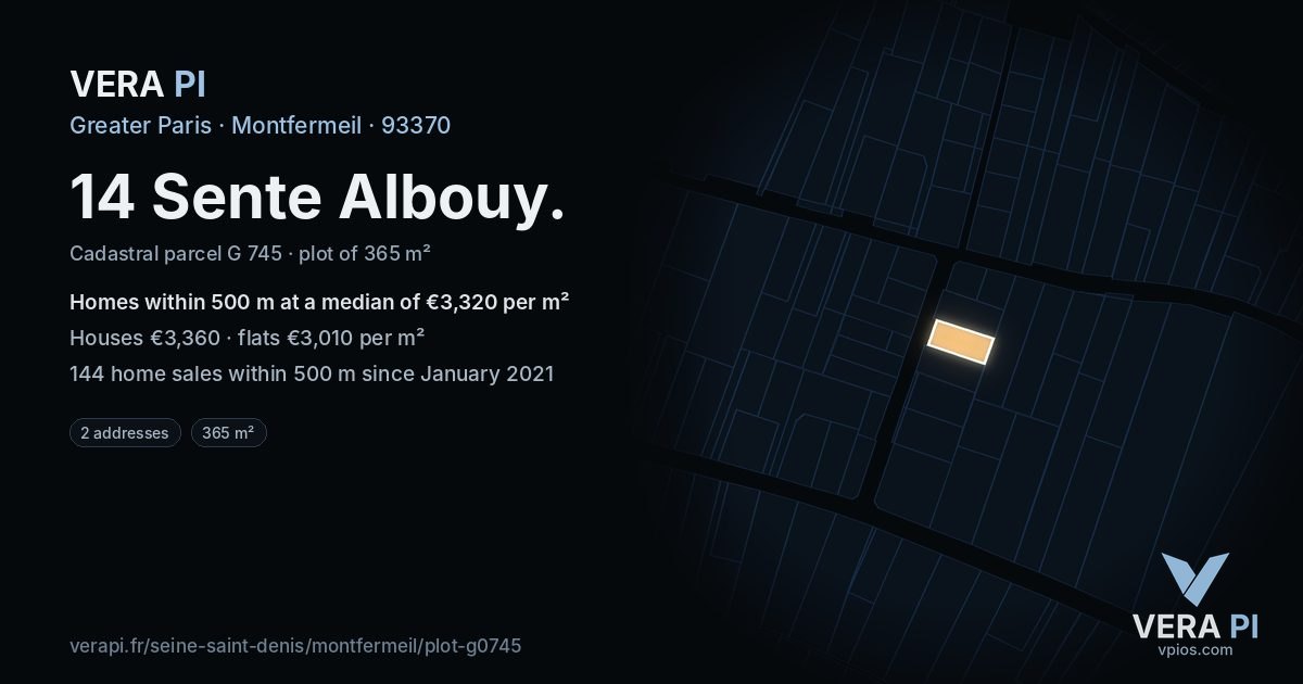 14 Sente Albouy, Montfermeil at night – the plot lit, the parcels around coloured by the prices near them