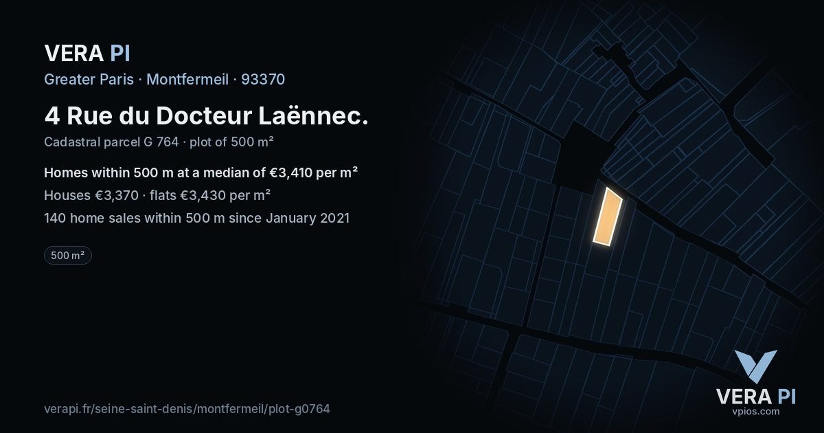 4 Rue du Docteur Laënnec, Montfermeil at night – the plot lit, the parcels around coloured by the prices near them